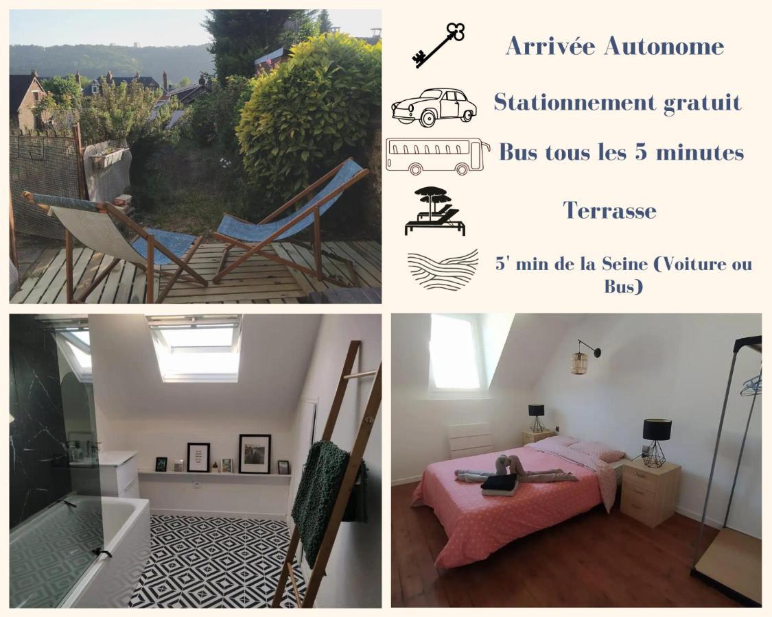 Le Nid Normand Avec Terrasse - Stationnement Facile Et Gratuit - 5 Min Seine Leilighet Deville-les-Rouen Eksteriør bilde